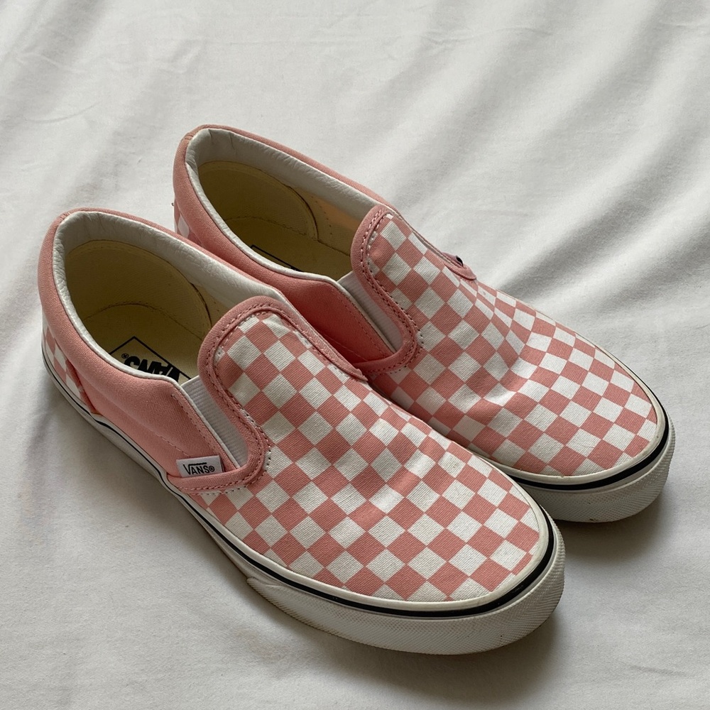 Vans Pink and White Checkered Slip-On Sneakers